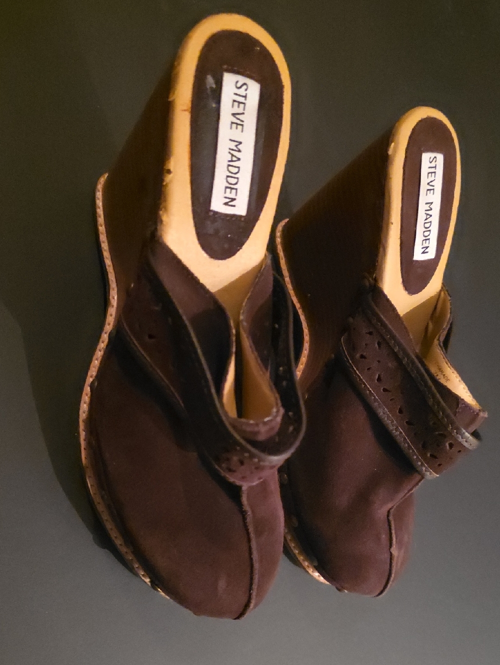 Steve Madden Dark Brown Suede Slip-On Wedge Clogs